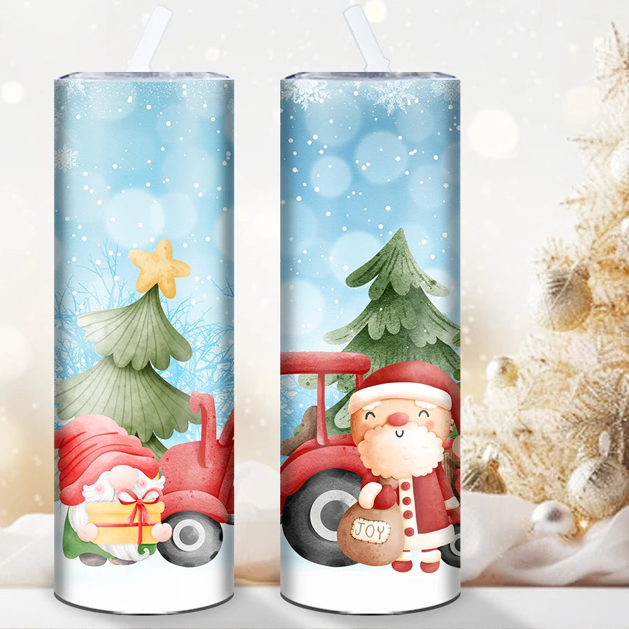 1Pc Christmas Festive Party Tumbler 3D Print Gnome Santa Claus Stainless Steel Skinny Straight Mugs Birthday Party Gift for Her