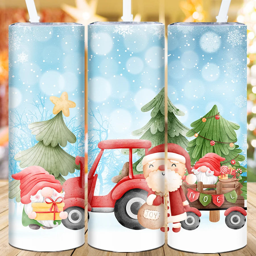 1Pc Christmas Festive Party Tumbler 3D Print Gnome Santa Claus Stainless Steel Skinny Straight Mugs Birthday Party Gift for Her