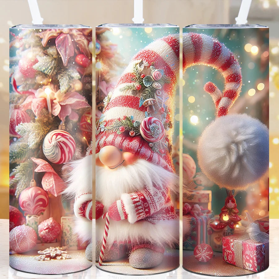 1pc Christmas Gnome 3d Printed 20oz Travel Coffee Mug Vacuum Insulated Tumbler With Straw Sublimation Cup Merry Xmas Trendy Cup