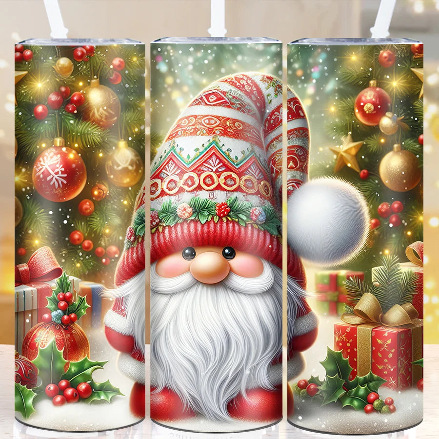 1pc Christmas Gnome 3d Printed 20oz Travel Coffee Mug Vacuum Insulated Tumbler With Straw Sublimation Cup Merry Xmas Trendy Cup