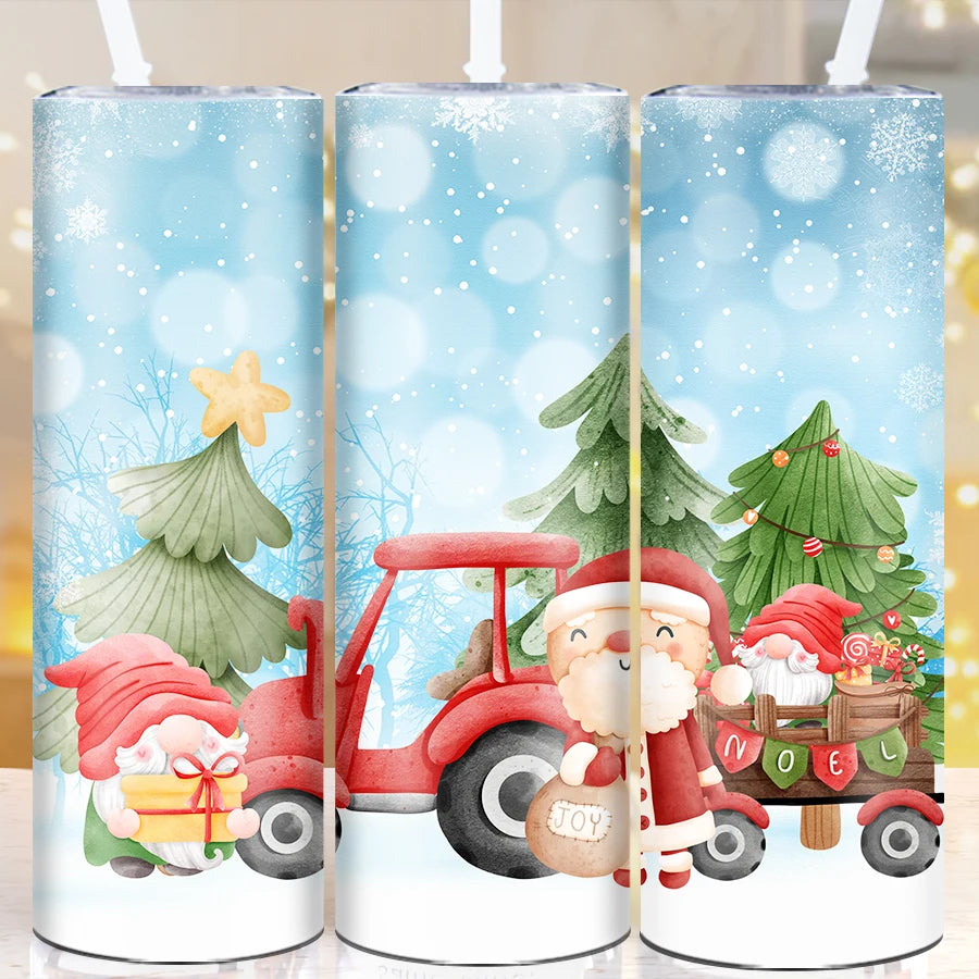 1Pc Christmas Festive Party Tumbler 3D Print Gnome Santa Claus Stainless Steel Skinny Straight Mugs Birthday Party Gift for Her