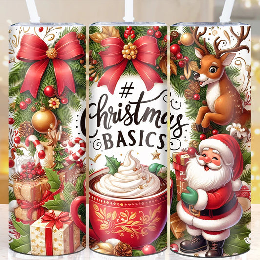 Christmas Basics Santa Candy Tumbler 20oz Stainless Steel Insulation Straight Water Bottle Straight Cup Christmas Gifts Cup