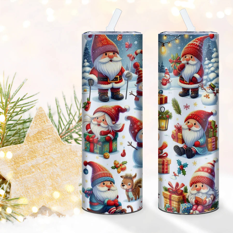 1pc 3d Printed Christmas Gnomes 20oz Stainless Steel Heat Cold Insulation Straight Water Bottle Straight Cup Christmas Gifts Cup