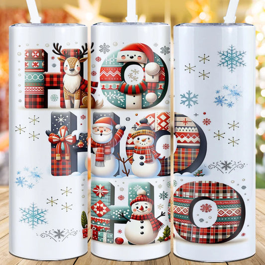 20oz Party Straight Cup Straw Lid 1Pc Coffee Bottle Stainless Double Wall Water Tumbler 3D Print Snowman Elk Christmas Bottle