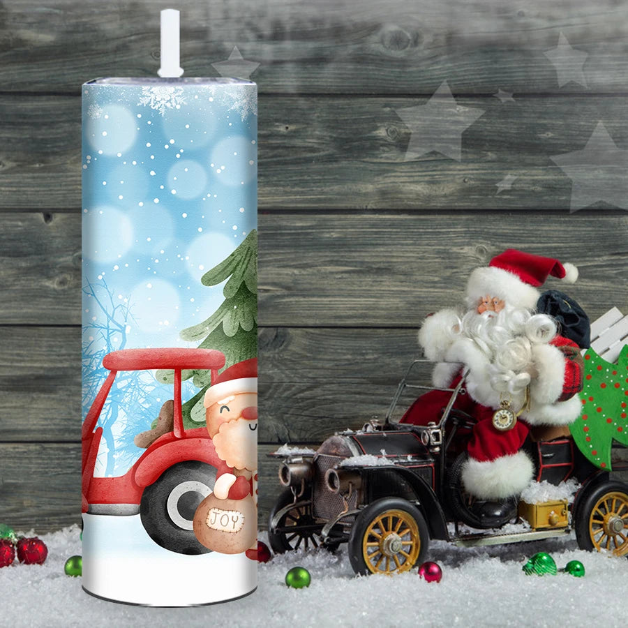 1Pc Christmas Festive Party Tumbler 3D Print Gnome Santa Claus Stainless Steel Skinny Straight Mugs Birthday Party Gift for Her