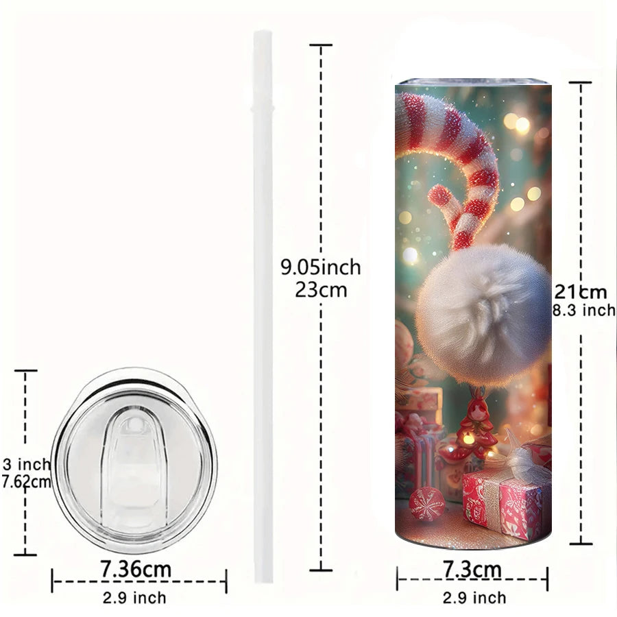 1pc Christmas Gnome 3d Printed 20oz Travel Coffee Mug Vacuum Insulated Tumbler With Straw Sublimation Cup Merry Xmas Trendy Cup