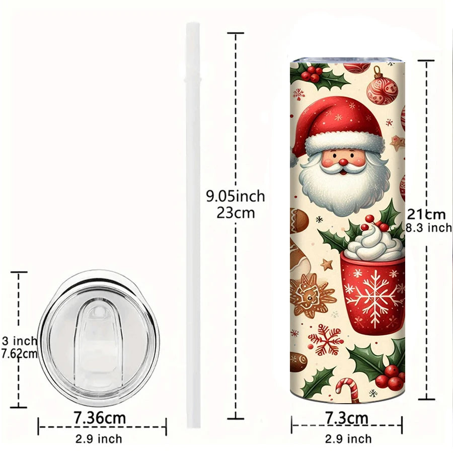 1Pc Merry Christmas Stainless Straight Tumblers Straw Lid 20oz 3D Print Xmas Party Style Insulated Mugs Holiday Winter Tumblers