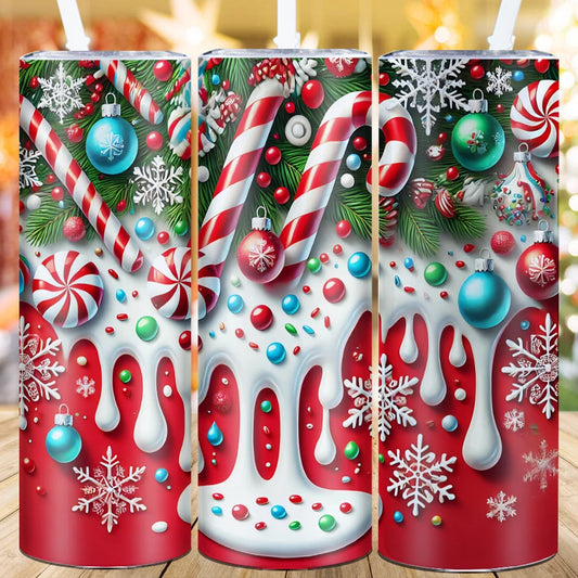 Full 3d Print Christmas Dessert Pattern 20oz Stainless Steel Water Bottle Insulated Straight Tumbler Christmas Coffee Mug