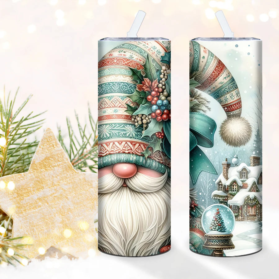 1pc Christmas Gnome 3d Printed 20oz Travel Coffee Mug Vacuum Insulated Tumbler With Straw Sublimation Cup Merry Xmas Trendy Cup