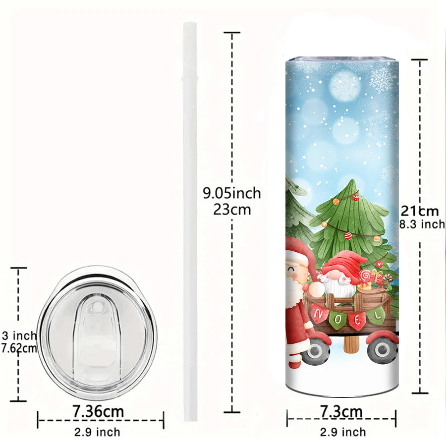 1Pc Christmas Festive Party Tumbler 3D Print Gnome Santa Claus Stainless Steel Skinny Straight Mugs Birthday Party Gift for Her