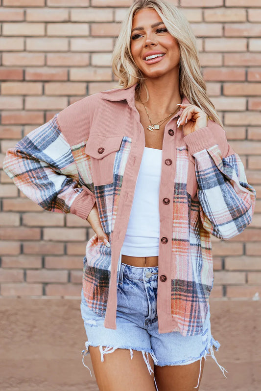 Plaid Button Up Long Sleeve Shacket